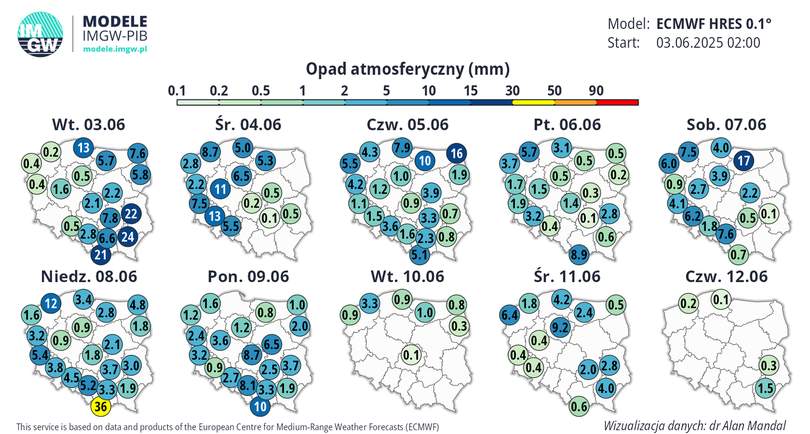 Opad atmosferyczny od 3 do 12 czerwca